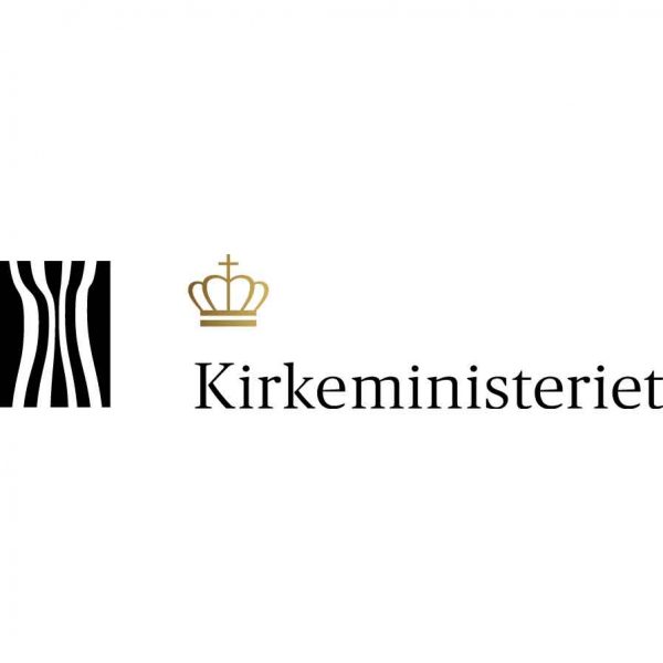 Kirkeministeriets logo. Indeholder link til Kirkeministeriets hjemmeside.