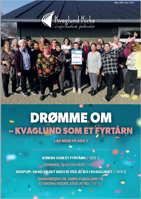 Billedet viser forsiden af kirkebladet for Maj-juli 2022. Billedet indeholder et link til kirkebladet i PDF format.